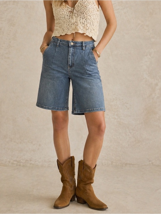 Pants - S05. Women’s High-Rise Denim Bermuda Shorts - Blue